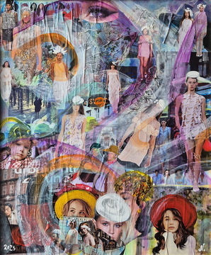 Klobuki skozi čas, akril-platno, 50x60 cm, 2025, Nuša Čučnik